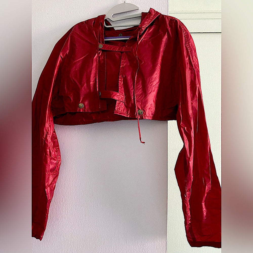 MIU MIU VINTAGE LONG SLEEVES CUT OFF HOODED RAIN JACKET, MADE IN ITALY, SIZE S